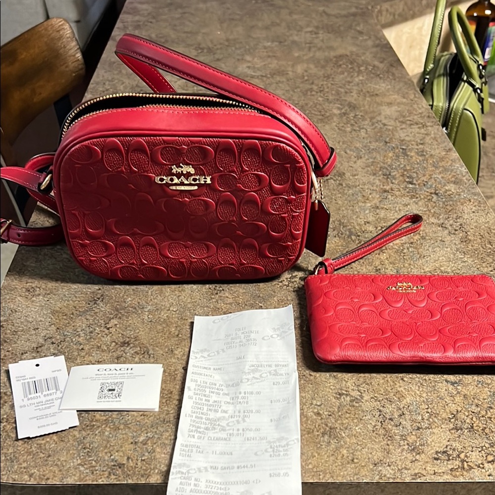 Coach Red Crossbody Bag and Wristlet Set